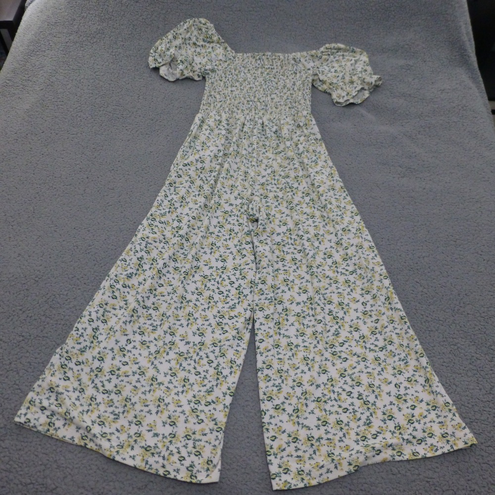 WAYF Jumpsuit Womens Medium Floral Smocked Square Neck Wide Leg - Picture 2 of 13
